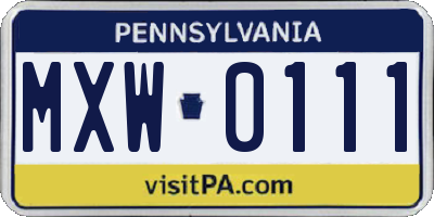 PA license plate MXW0111