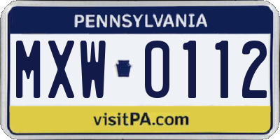 PA license plate MXW0112