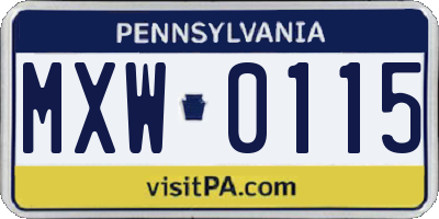 PA license plate MXW0115