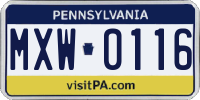 PA license plate MXW0116