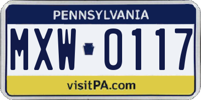 PA license plate MXW0117