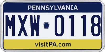 PA license plate MXW0118