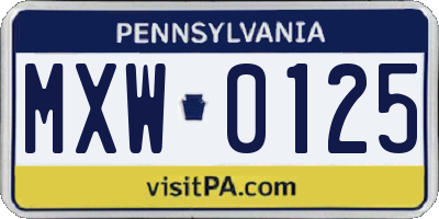 PA license plate MXW0125