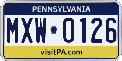 PA license plate MXW0126