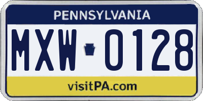 PA license plate MXW0128