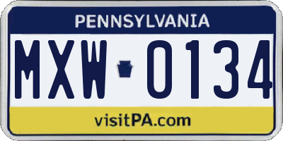 PA license plate MXW0134
