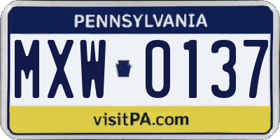 PA license plate MXW0137