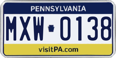 PA license plate MXW0138