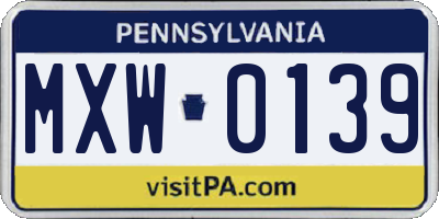 PA license plate MXW0139