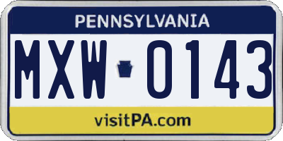 PA license plate MXW0143