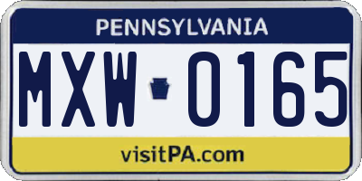 PA license plate MXW0165