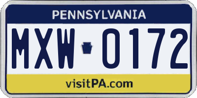 PA license plate MXW0172