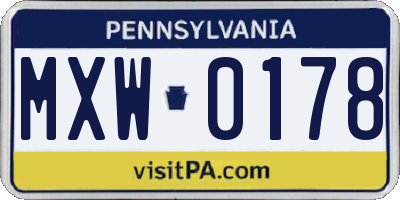 PA license plate MXW0178