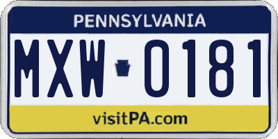 PA license plate MXW0181