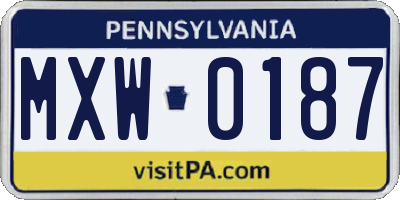 PA license plate MXW0187