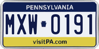 PA license plate MXW0191