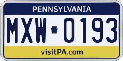 PA license plate MXW0193