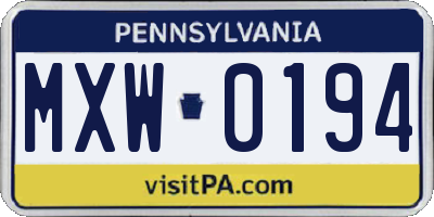 PA license plate MXW0194