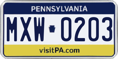 PA license plate MXW0203
