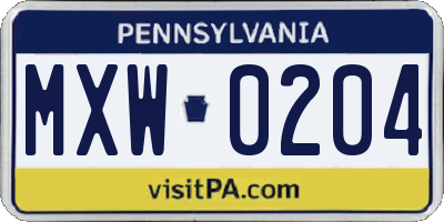 PA license plate MXW0204