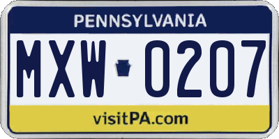 PA license plate MXW0207