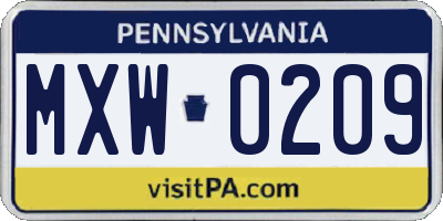 PA license plate MXW0209