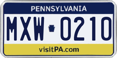 PA license plate MXW0210