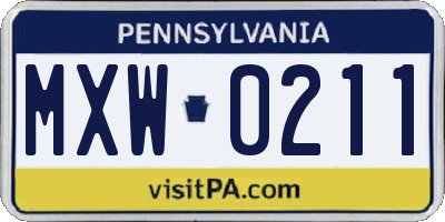 PA license plate MXW0211