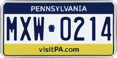 PA license plate MXW0214