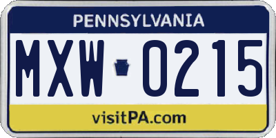 PA license plate MXW0215