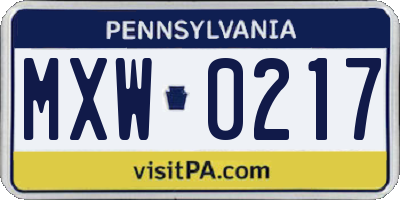 PA license plate MXW0217