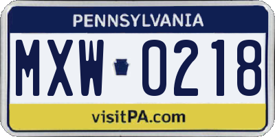 PA license plate MXW0218