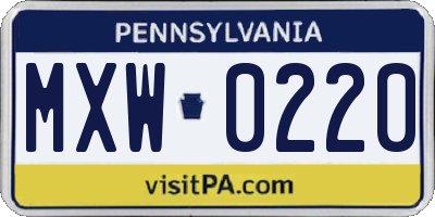 PA license plate MXW0220