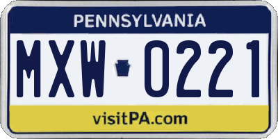PA license plate MXW0221