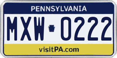 PA license plate MXW0222