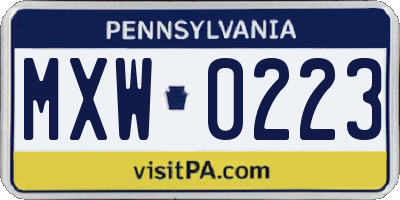 PA license plate MXW0223
