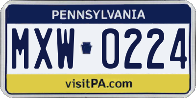 PA license plate MXW0224