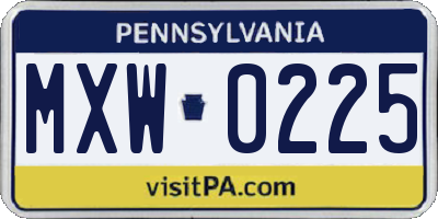 PA license plate MXW0225