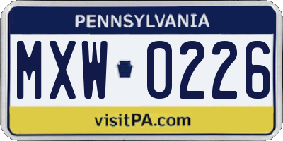 PA license plate MXW0226