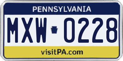 PA license plate MXW0228