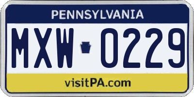 PA license plate MXW0229