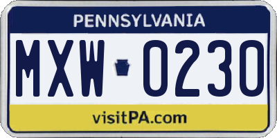 PA license plate MXW0230