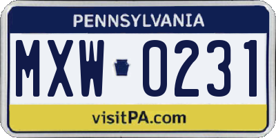 PA license plate MXW0231