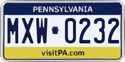 PA license plate MXW0232