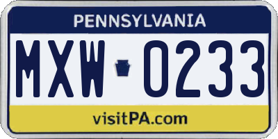PA license plate MXW0233