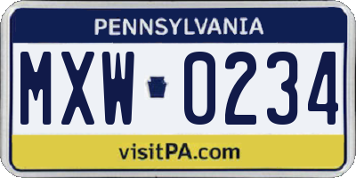 PA license plate MXW0234