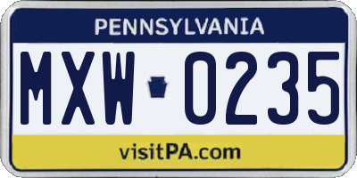 PA license plate MXW0235