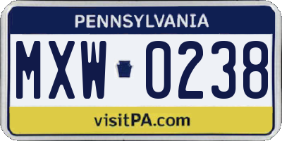 PA license plate MXW0238