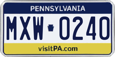 PA license plate MXW0240