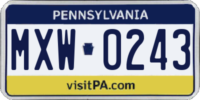 PA license plate MXW0243